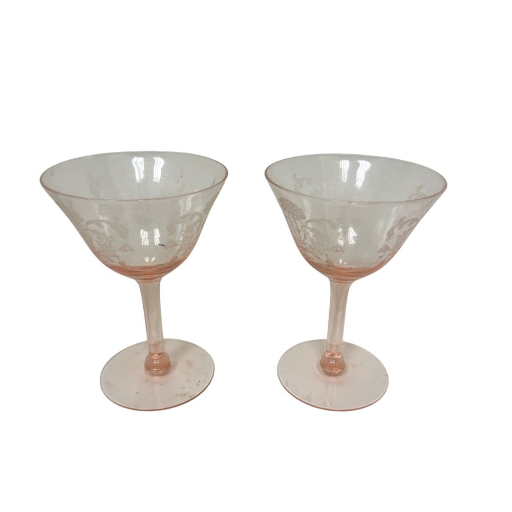 Fostoria Versailles Pink Depression Glass Etched Cocktail Stemware Set of 2